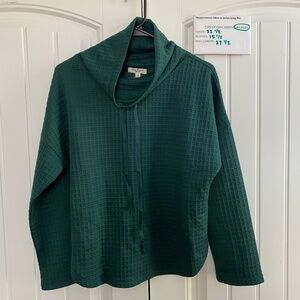 Max Studio London Women’s Forest Green Waffle Knit Hoodie Pullover Top NWT XS